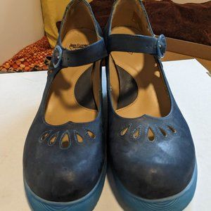 Fluevog Blue Leather Mary Janes w/ Wedge Heel Size 10